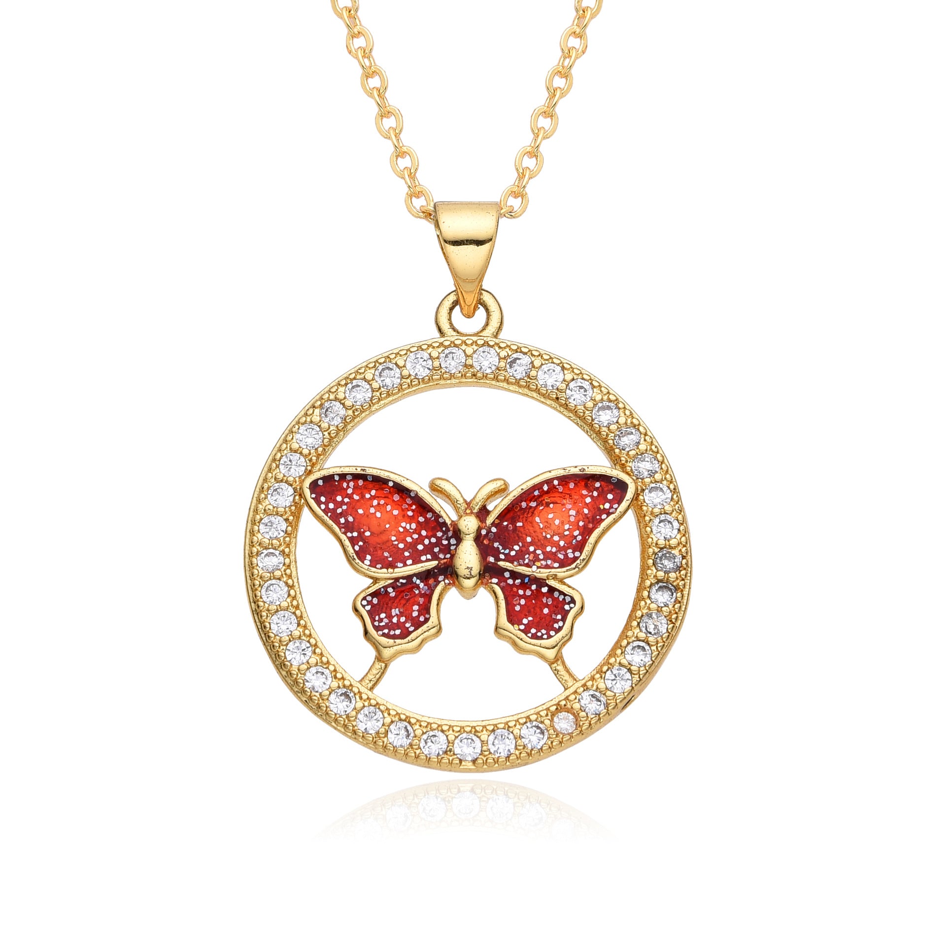 Wholesale Butterfly Electroplated Micropaved Zirconia Necklace
